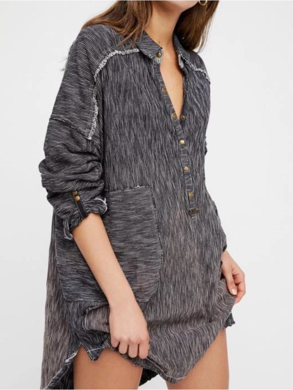 SOLDFree People Tokyo Henley Oversized Pullover Black Stripe Women’s Size Medium